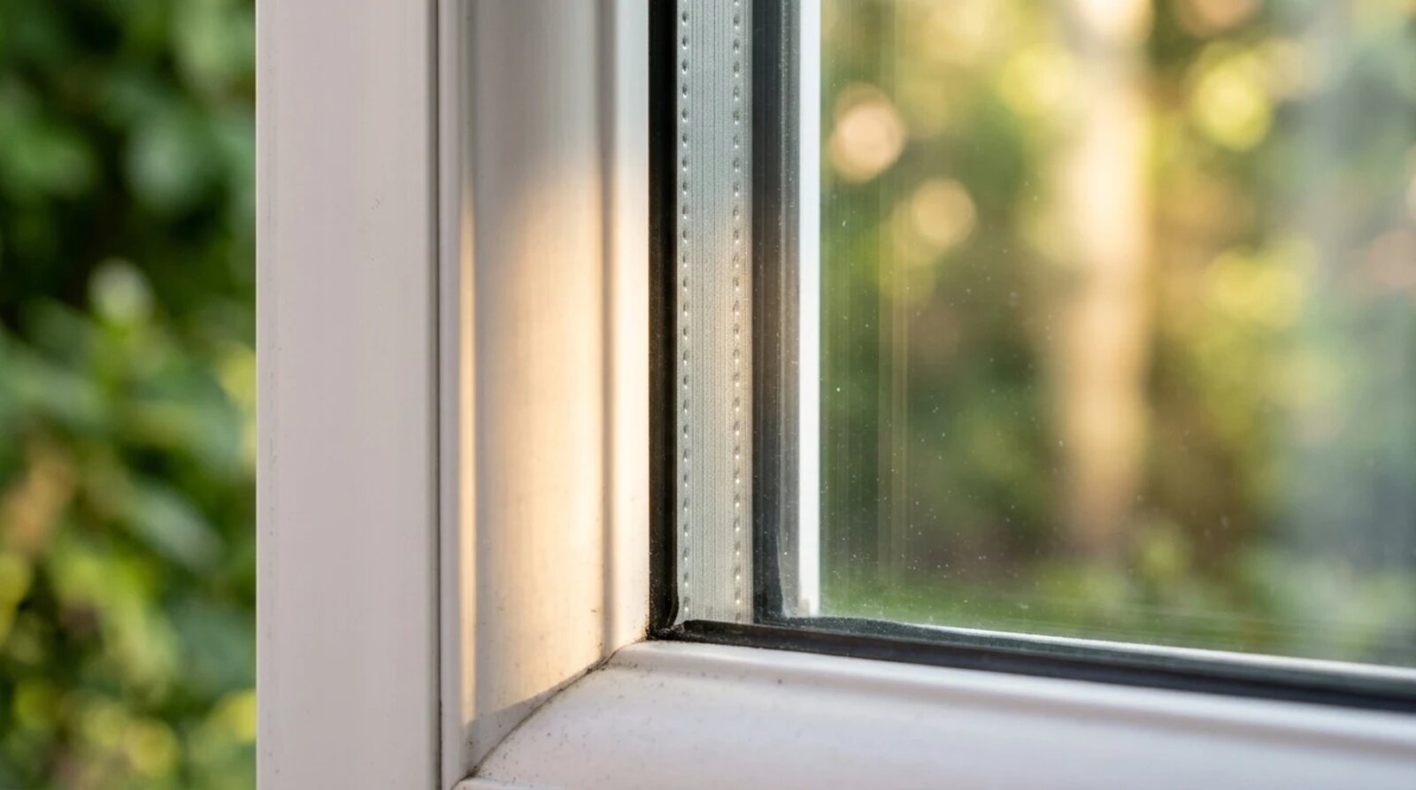 Cross-section of a window frame with double glazing